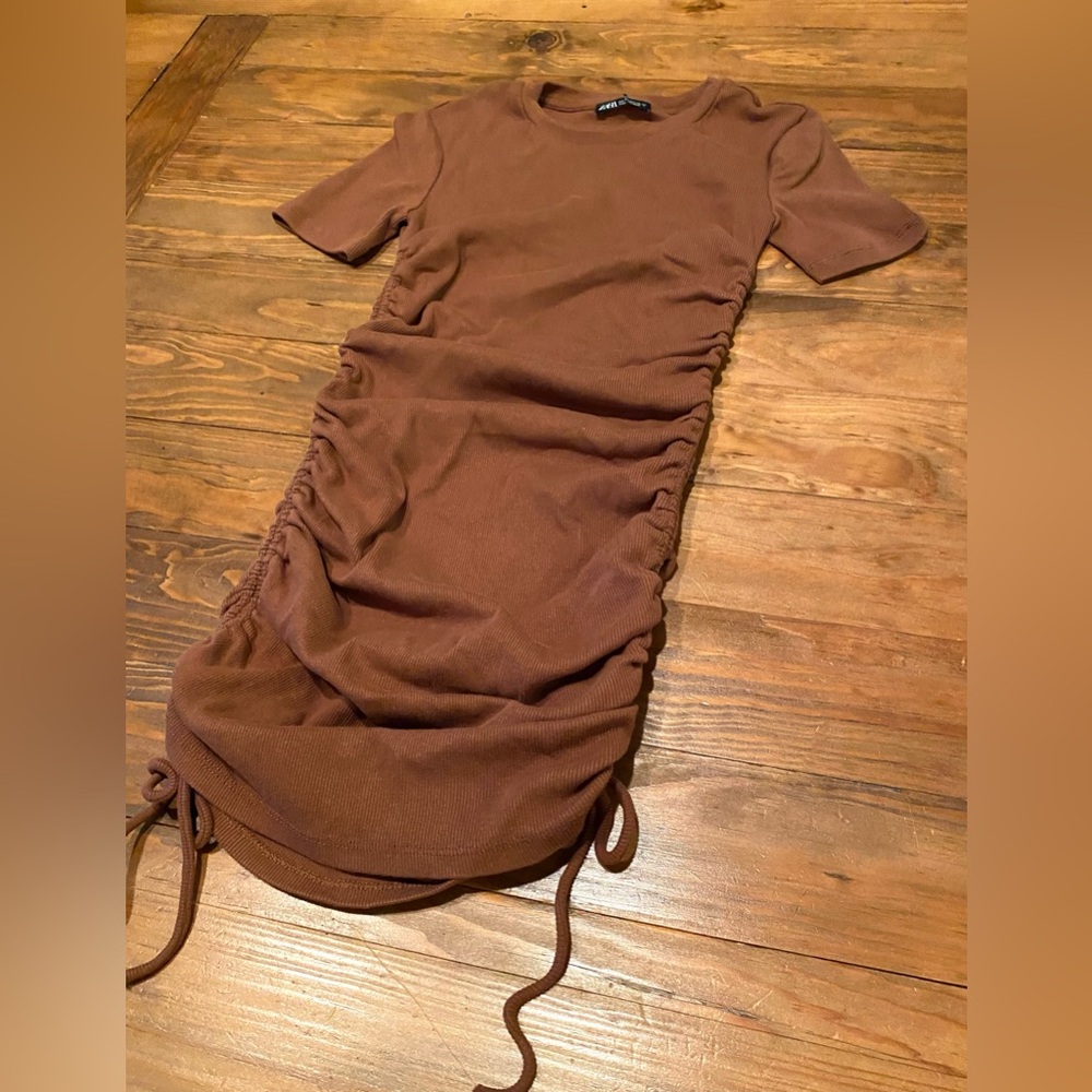 whimsigoth Zara Caramel Brown Ribbed Mini Dress